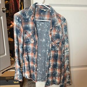 Plaid Button-Up Shirt - Blue and Orange